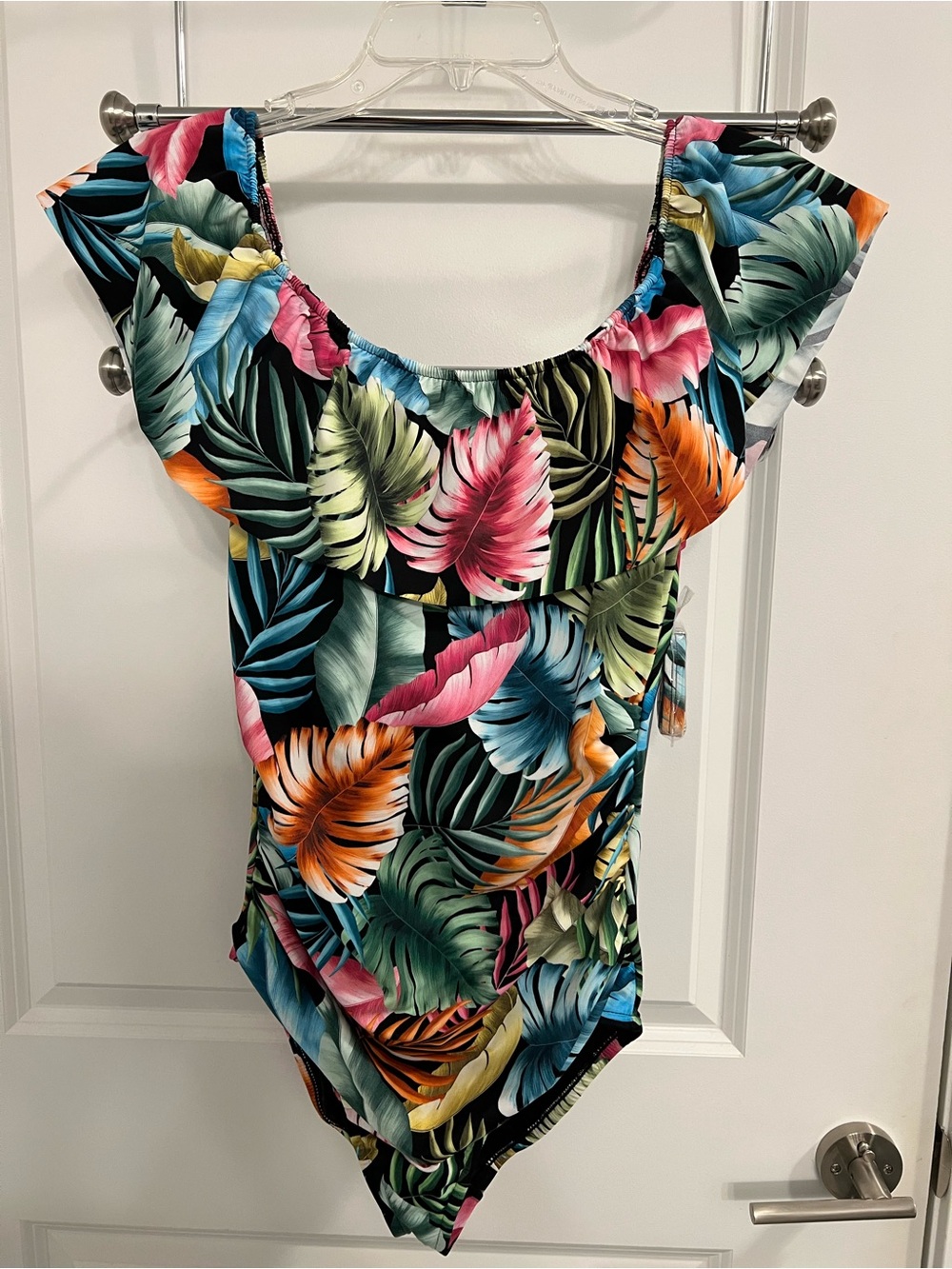 Macy's Black Multi Swimwear with Pink, Blue and Cream Accents